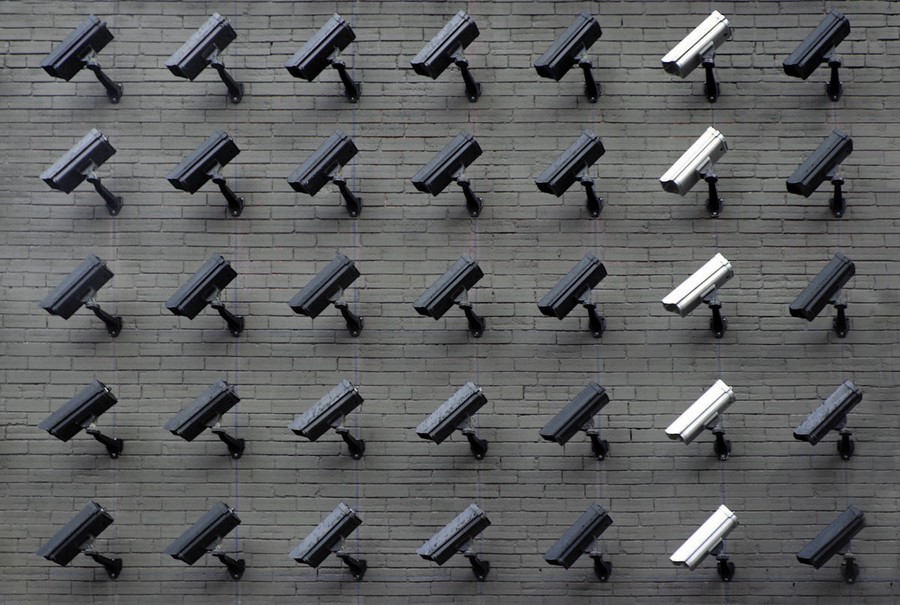 Wall of surveillance cameras